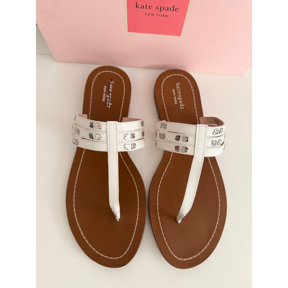 Kate Spade Carol White Leather T-Strap Sandals Studded NIB Size 10